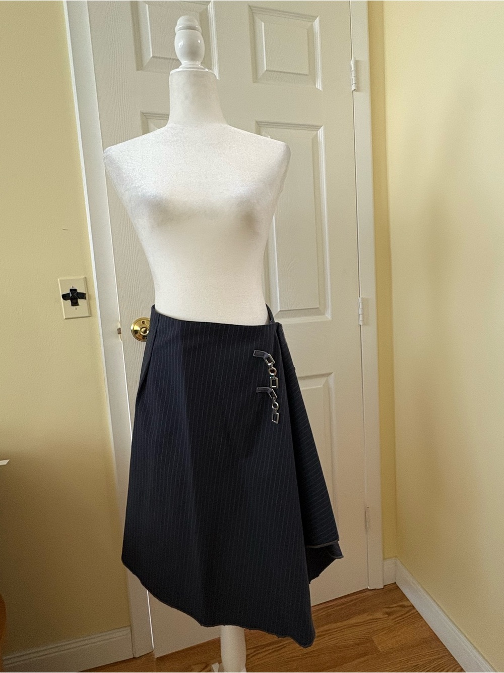 Pascline Paris Asymmetrical Pinstripe Wrap Skirt in Navy